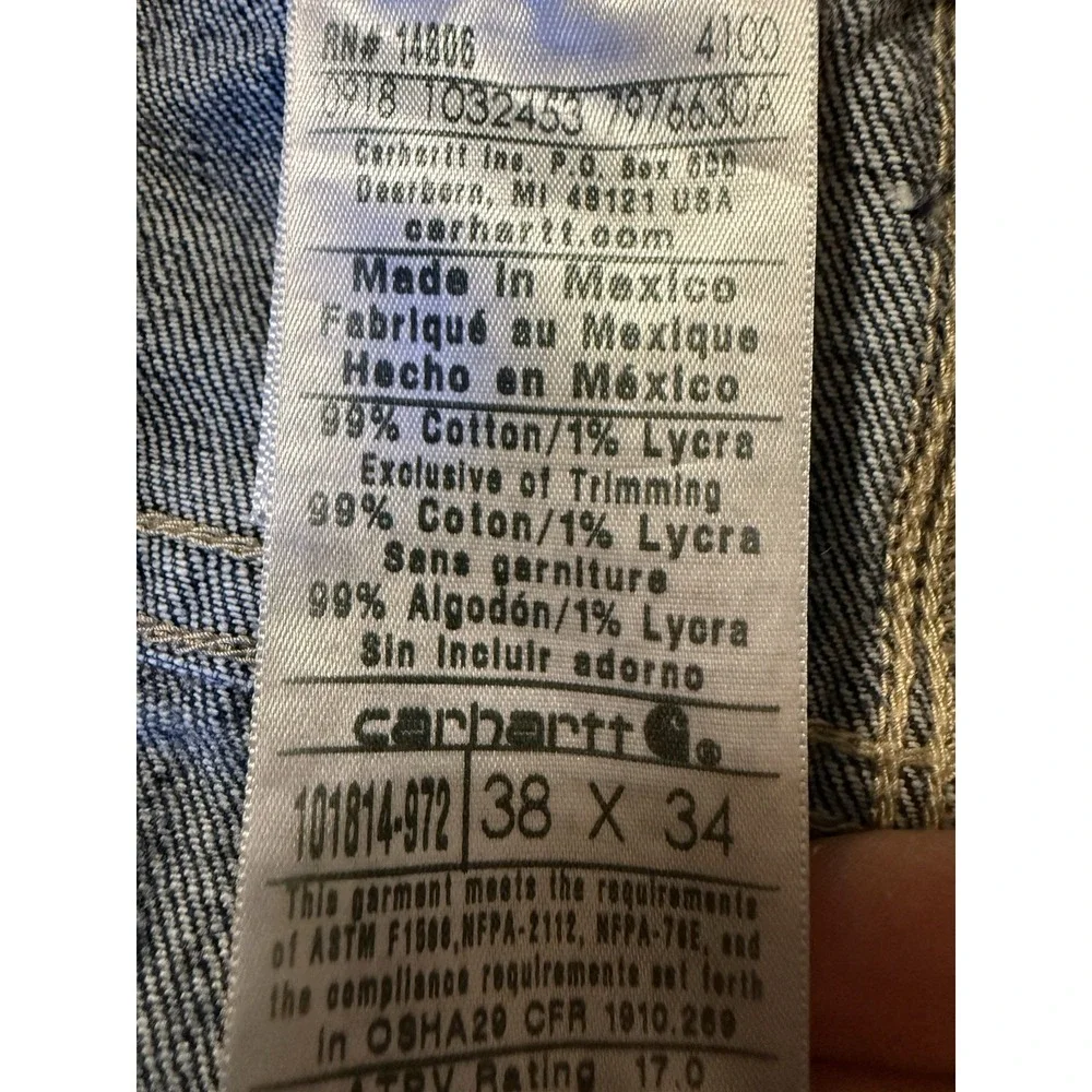 Carhartt FR Denim Jeans Men's 38X34 Cat 2 Relaxed Fit Flame Resistant Workwear